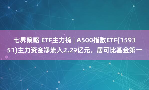 七界策略 ETF主力榜 | A500指数ETF(159351)主力资金净流入2.29亿元，居可比基金第一